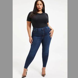 Good American Good Waist Chewed Pockets Stretchy Skinny Indigo 203 Size 14/32